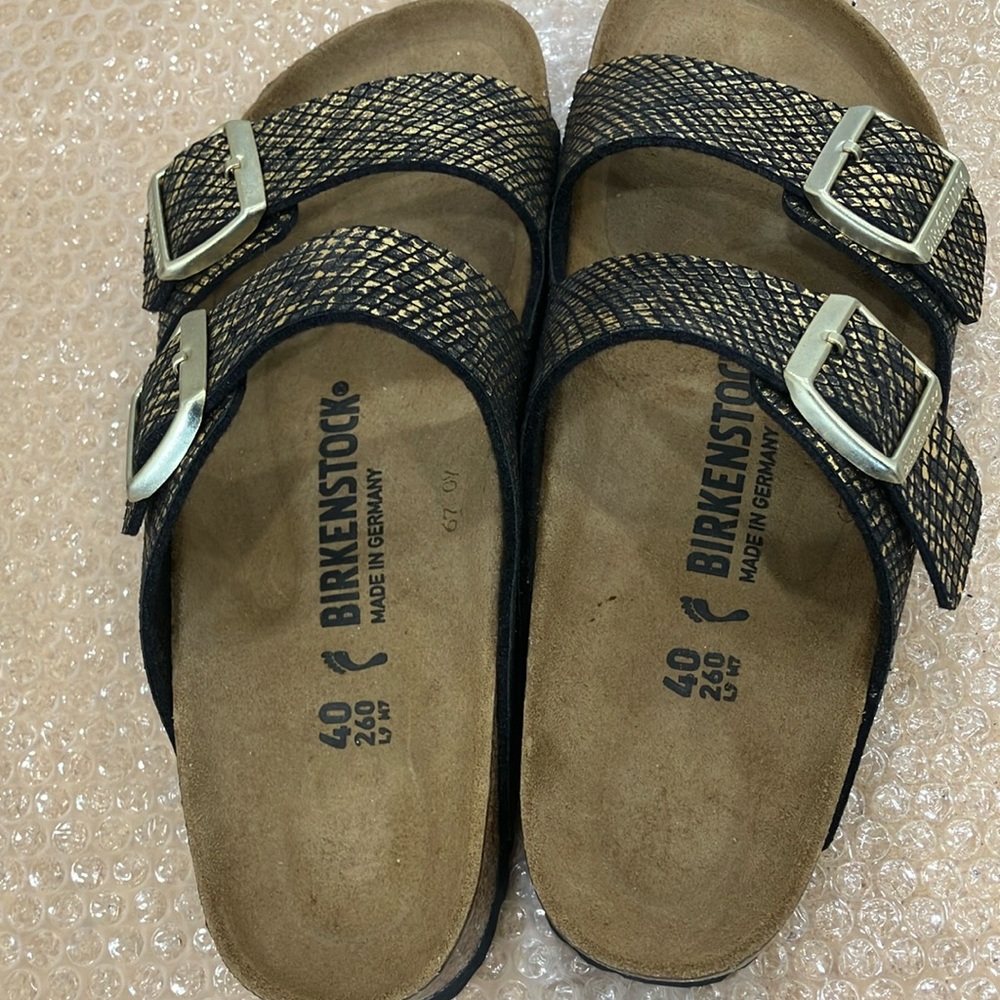 Birkenstock Black and Gold Sandals